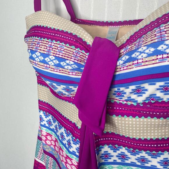 Tropical Escape Striped Tankini Swim Tie Tank Top Purple Size 8 Bathing Suit - Picture 3 of 6